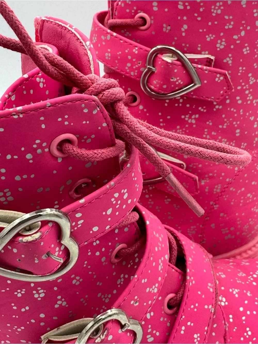 Olivia Miller ‘Love Me’ Pink Heart-Accent Glitter Combat Boots